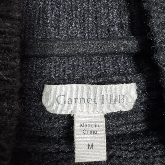 Garnet Hill 100% Cashmere Sweater Womens Medium Gray Mock Neck Ribbed Cable - Picture 5 of 10